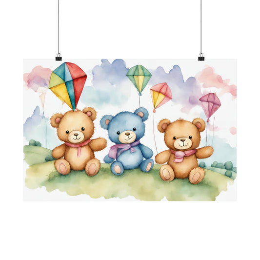 Nursery Teddies with Kites 4 Matte Horizontal Posters