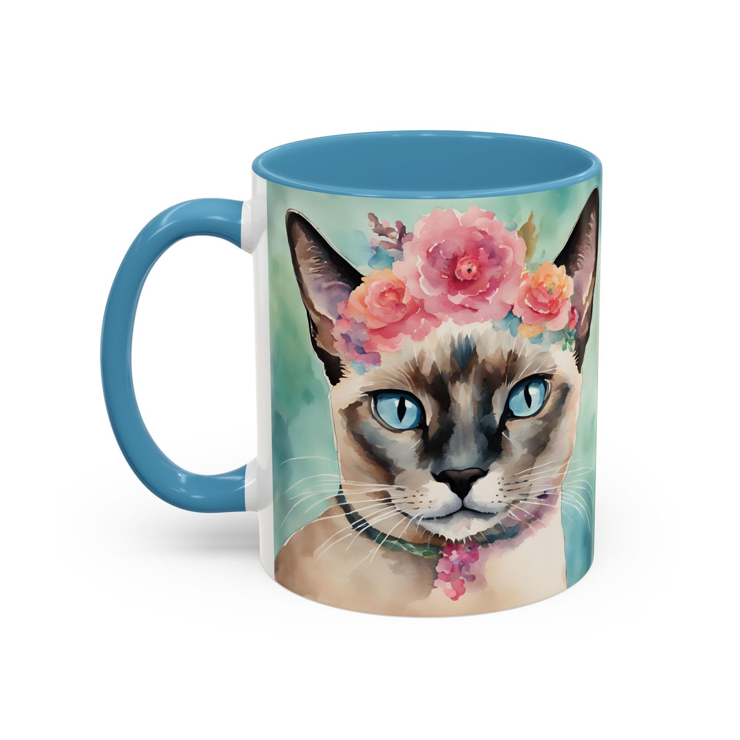 Floral Siamese Cat 01 Accent Coffee Mug - 11oz Perfect for Cat Lovers & Gifts