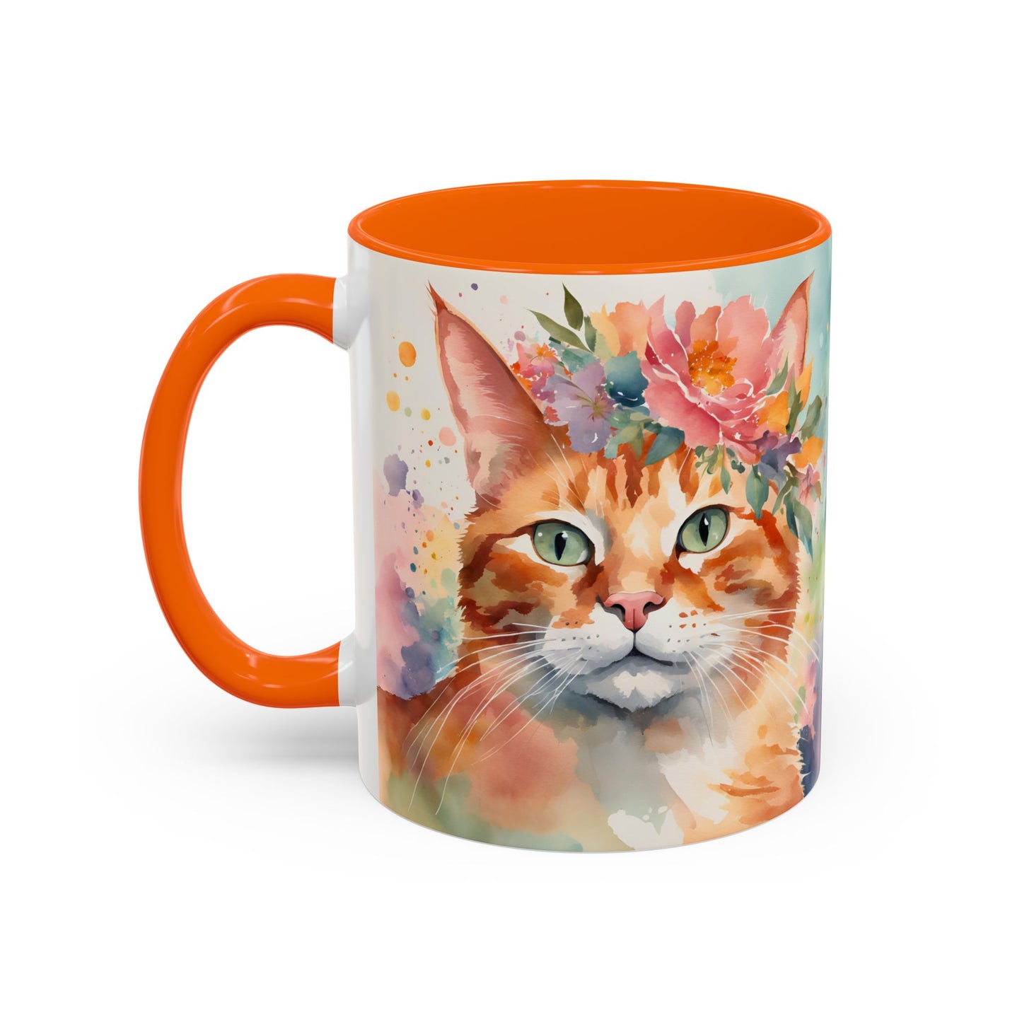 Floral Ginger Cat 02 Accent Coffee Mug - 11oz Perfect for Cat Lovers & Gifts