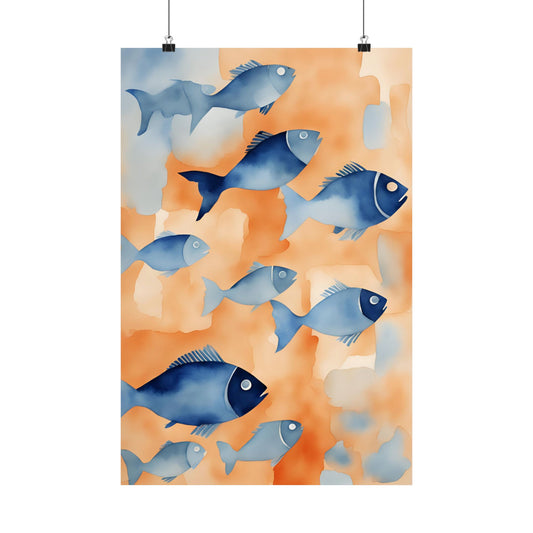 Abstract fish orange 2 Matte Vertical Posters