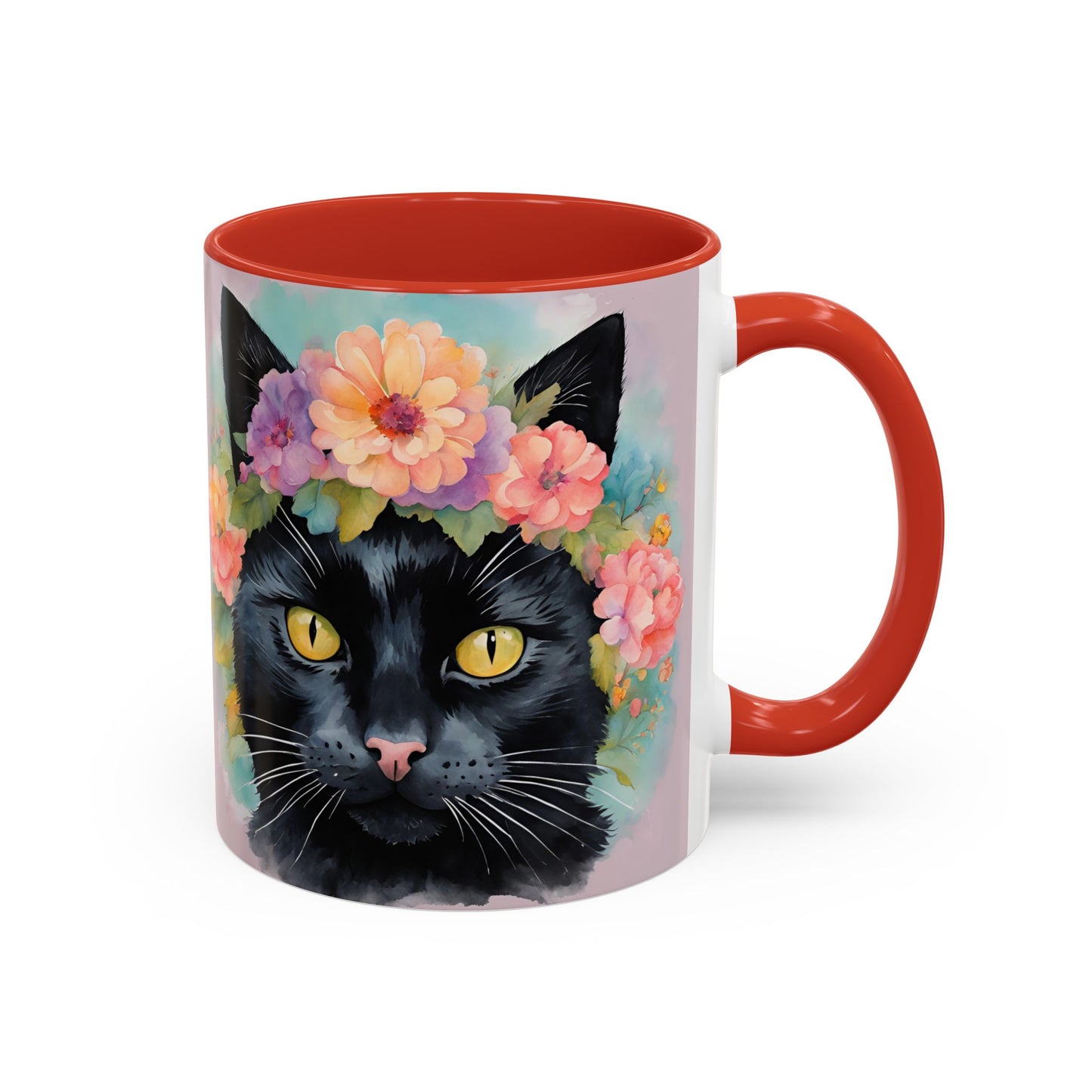 Floral Black Cat 01 Accent Coffee Mug - 11oz Perfect for Cat Lovers & Gifts