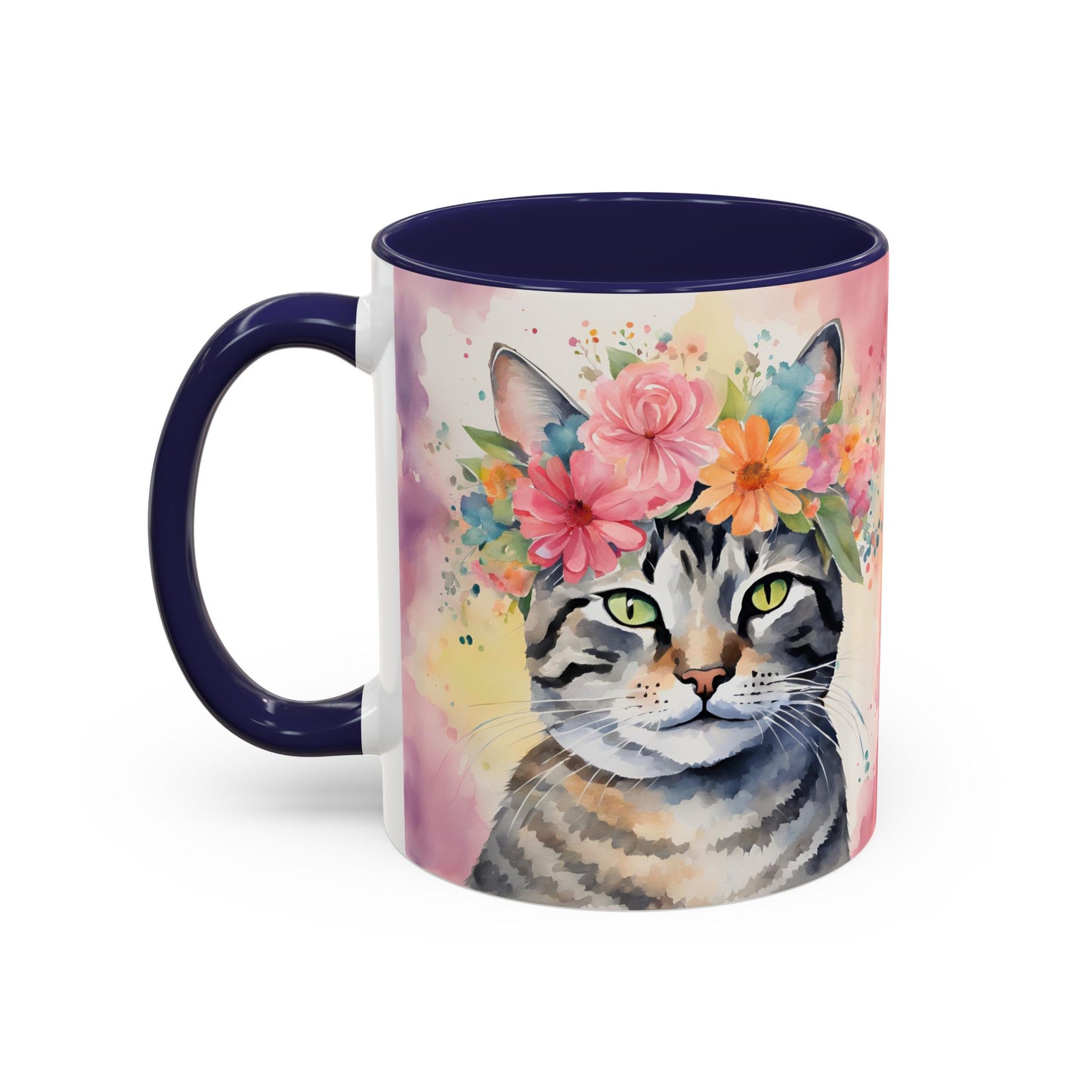 Floral Tabby Cat 02 Accent Coffee Mug - 11oz Perfect for Cat Lovers & Gifts