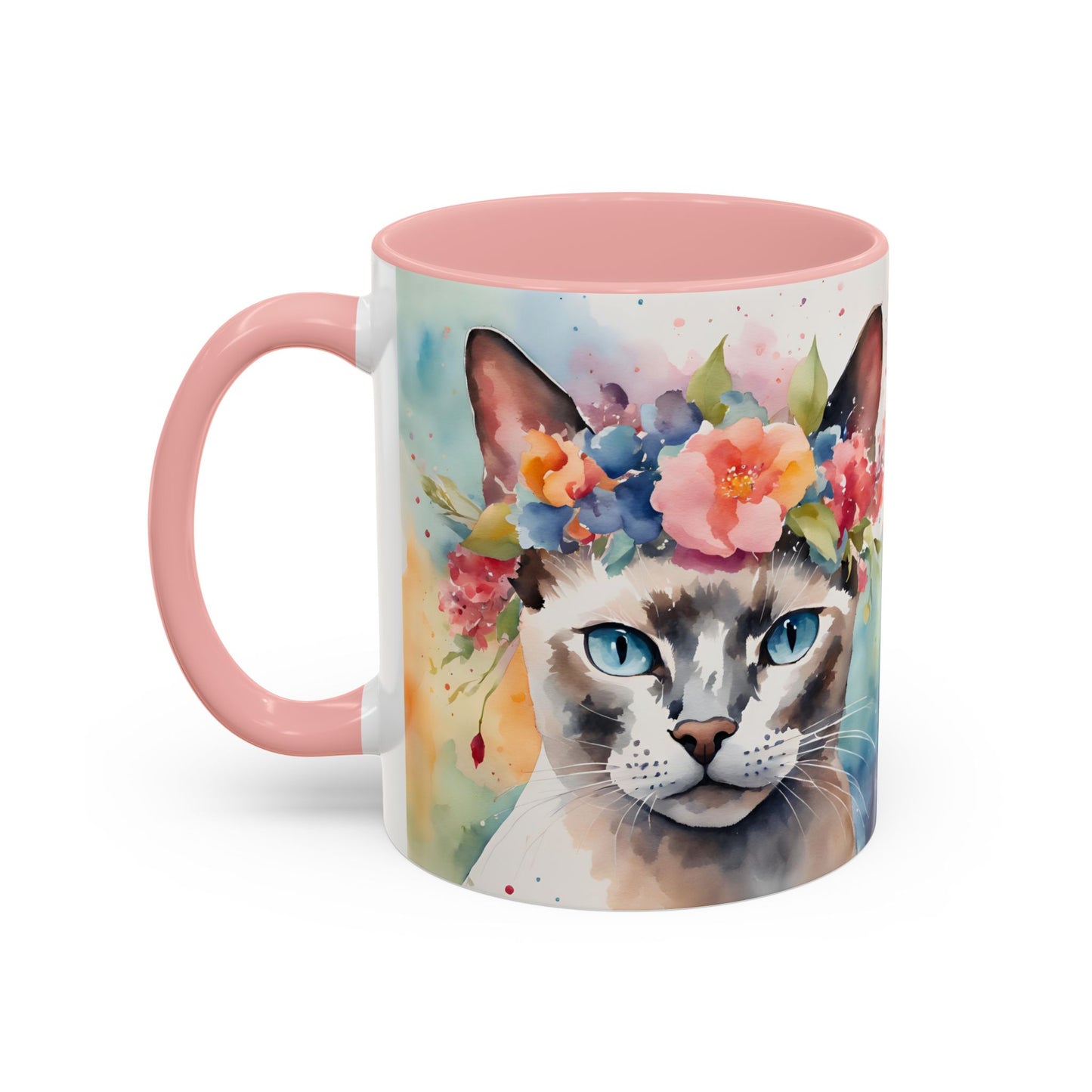 Floral Siamese Cat 03 Accent Coffee Mug - 11oz Perfect for Cat Lovers & Gifts