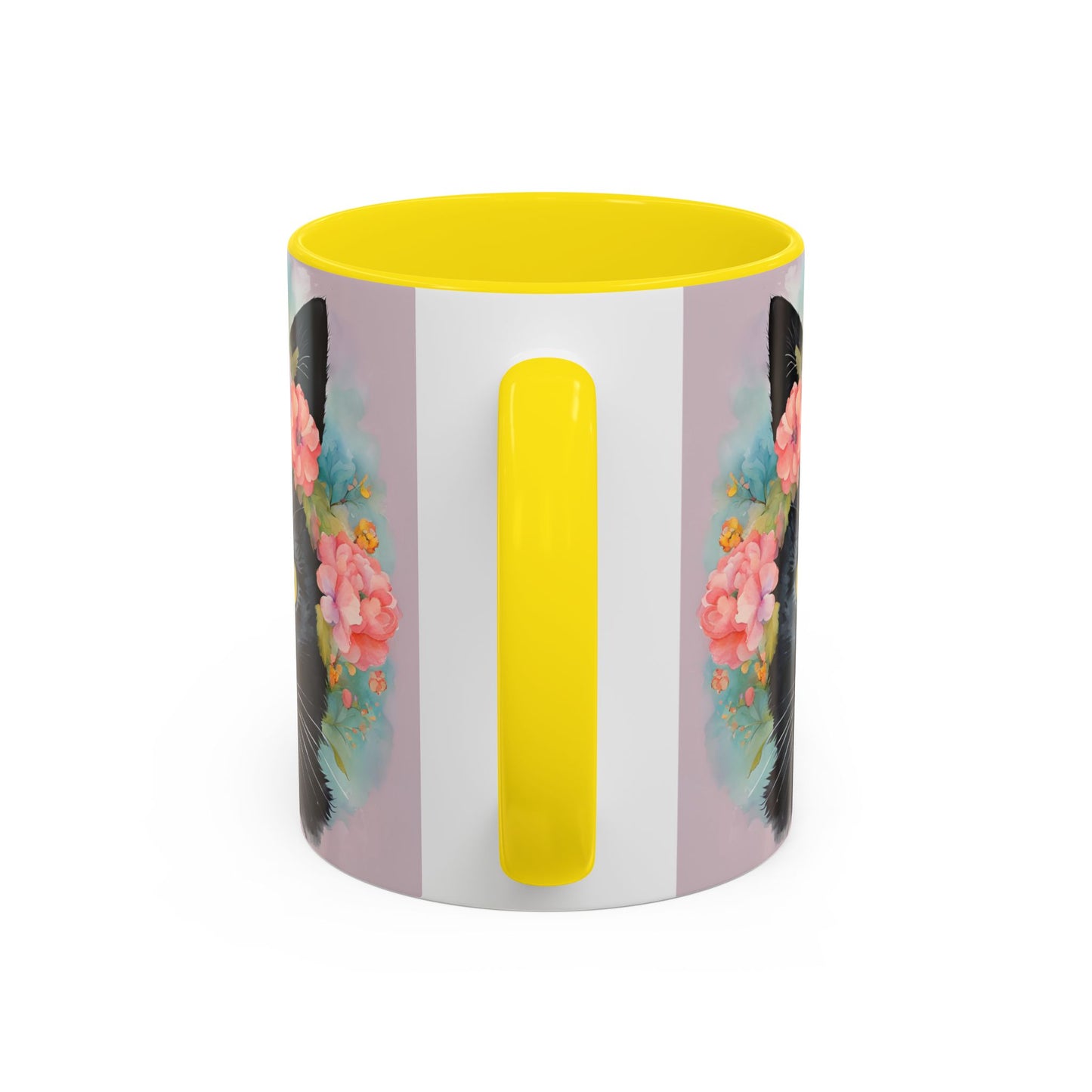 Floral Black Cat 01 Accent Coffee Mug - 11oz Perfect for Cat Lovers & Gifts