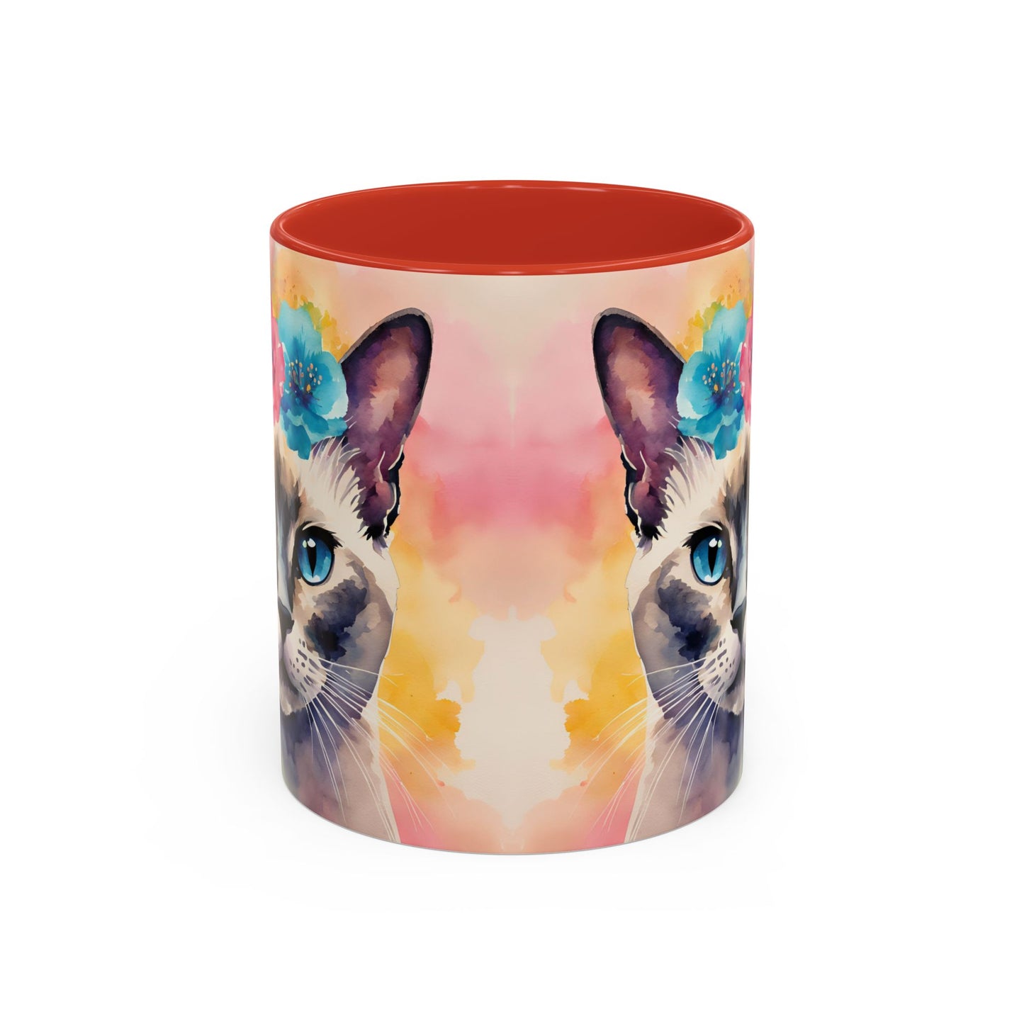 Floral Siamese Cat 04 Accent Coffee Mug - 11oz Perfect for Cat Lovers & Gifts