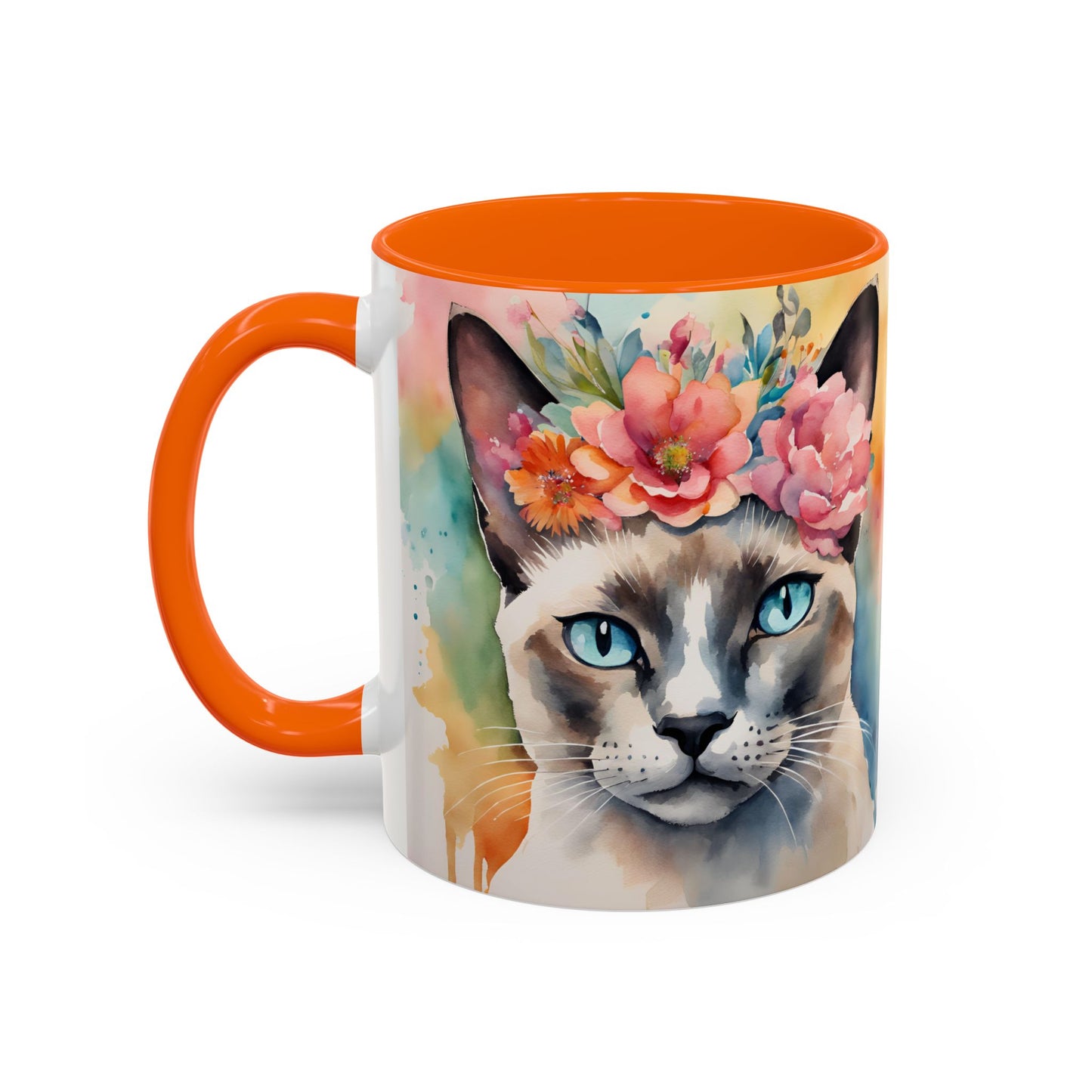 Floral Siamese Cat 02 Accent Coffee Mug - 11oz Perfect for Cat Lovers & Gifts