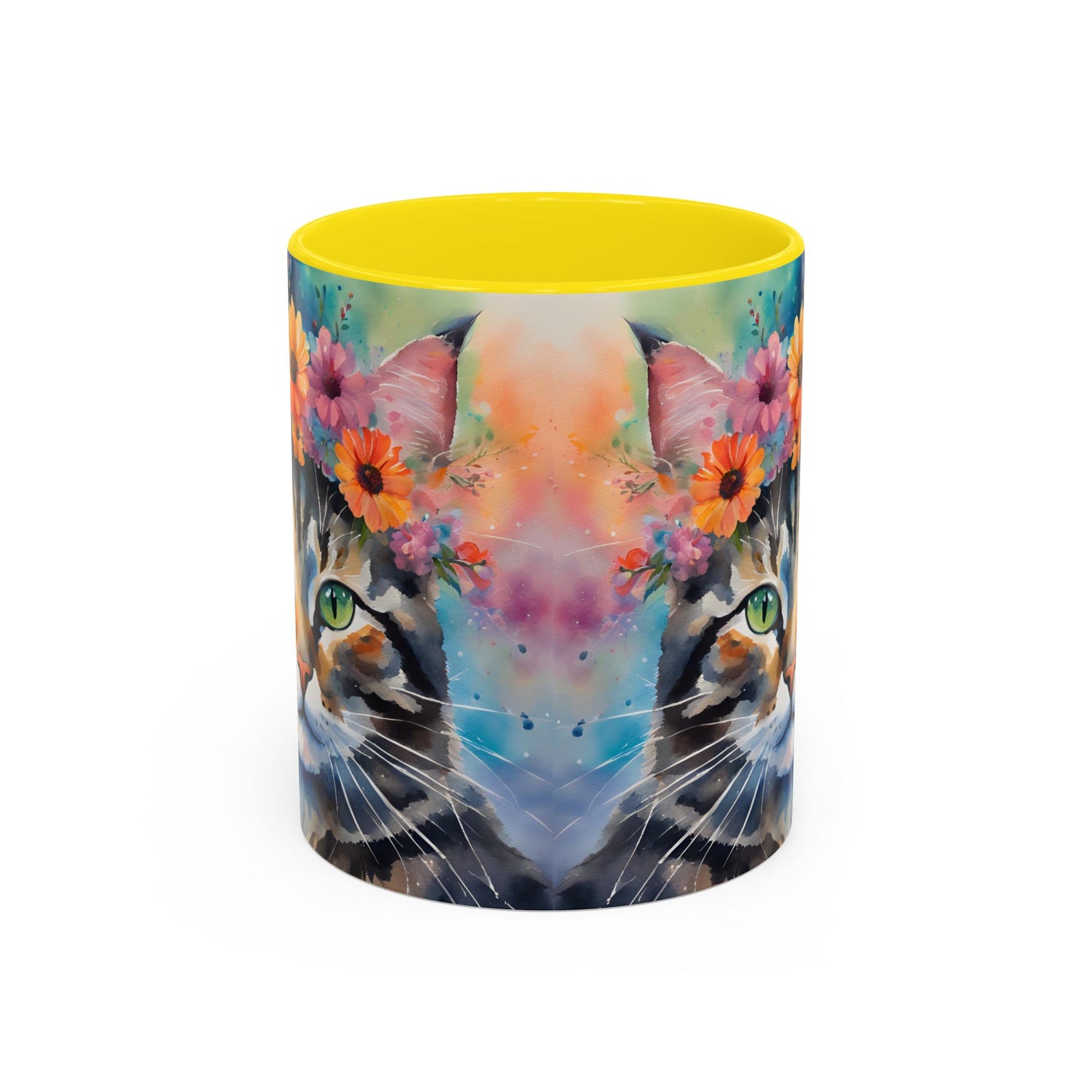 Floral Tabby Cat 04 Accent Coffee Mug - 11oz Perfect for Cat Lovers & Gifts