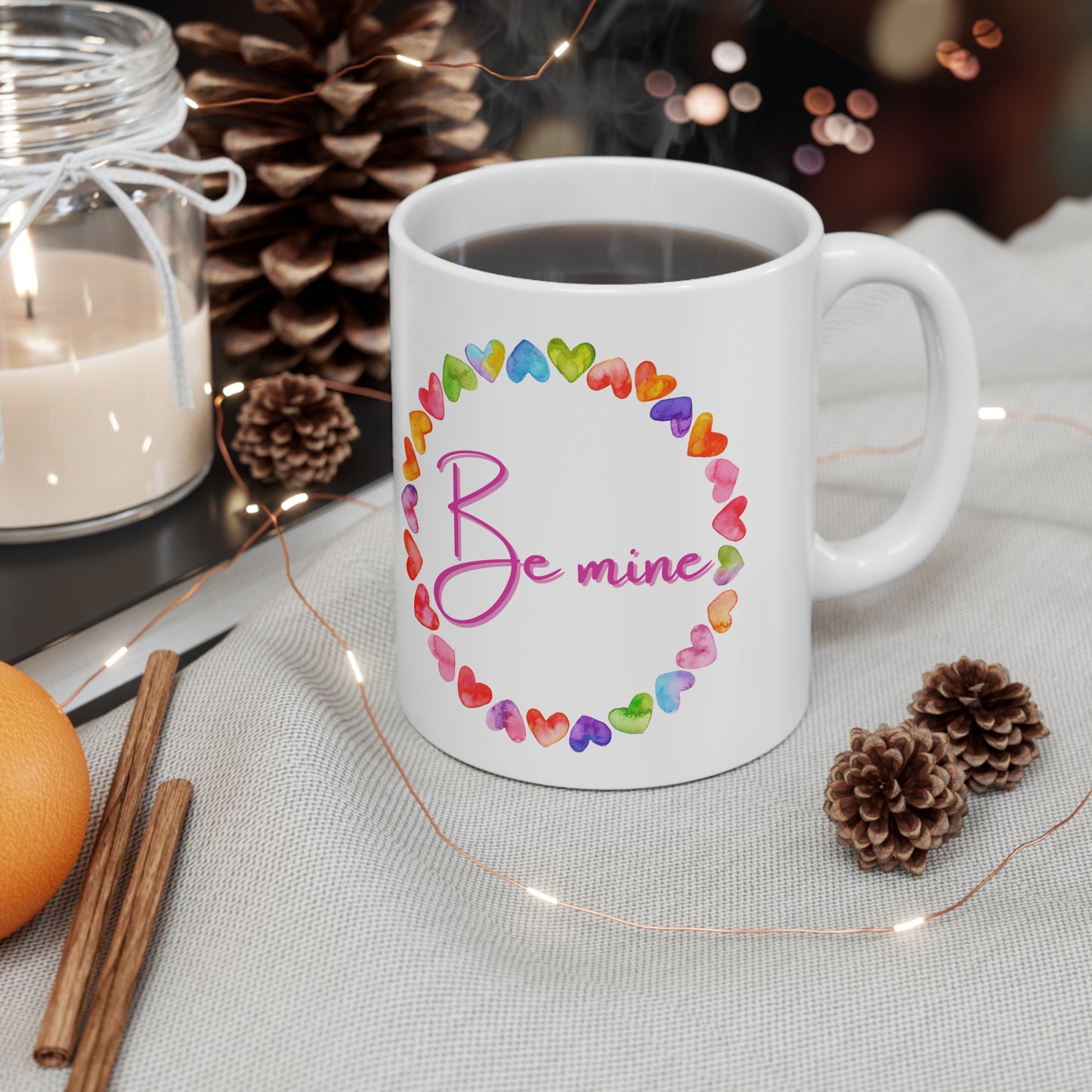 Be Mine Multicolor Hearts Valentines Mug Ceramic 11oz
