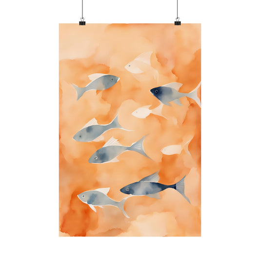 Abstract fish orange 6 Matte Vertical Posters
