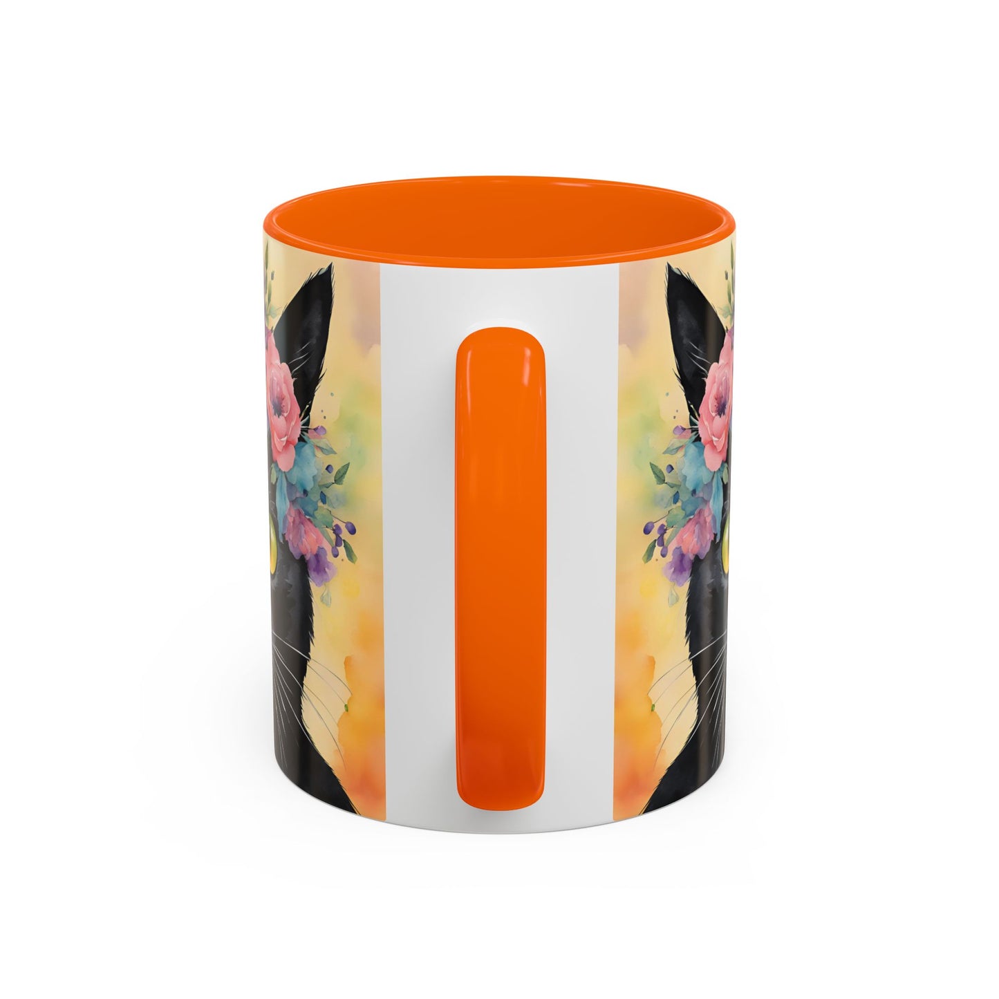 Floral Black Cat 02 Accent Coffee Mug - 11oz Perfect for Cat Lovers & Gifts