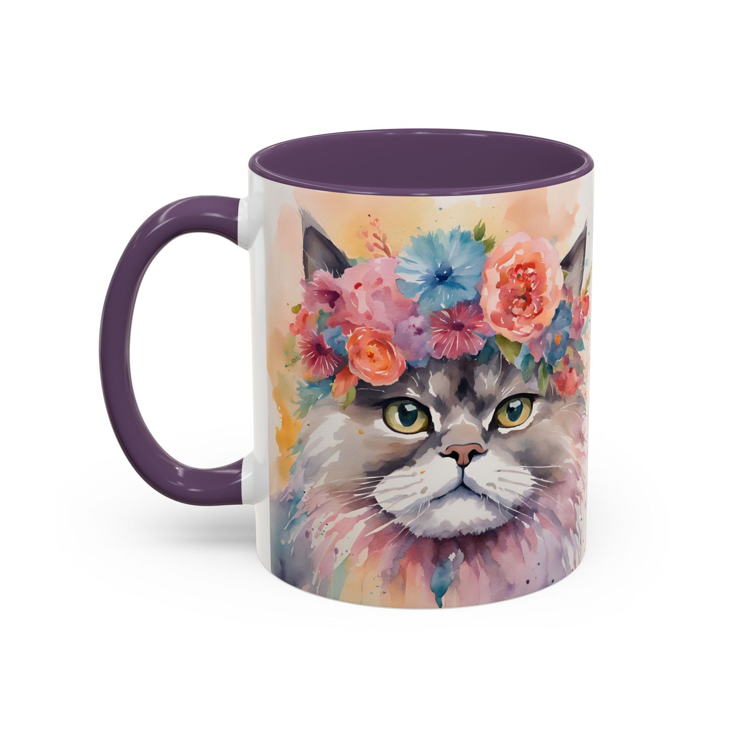 Floral Siamese Cat 03 Accent Coffee Mug - 11oz Perfect for Cat Lovers & Gifts