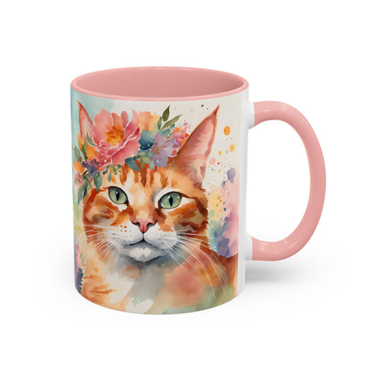 Floral Ginger Cat 02 Accent Coffee Mug - 11oz Perfect for Cat Lovers & Gifts