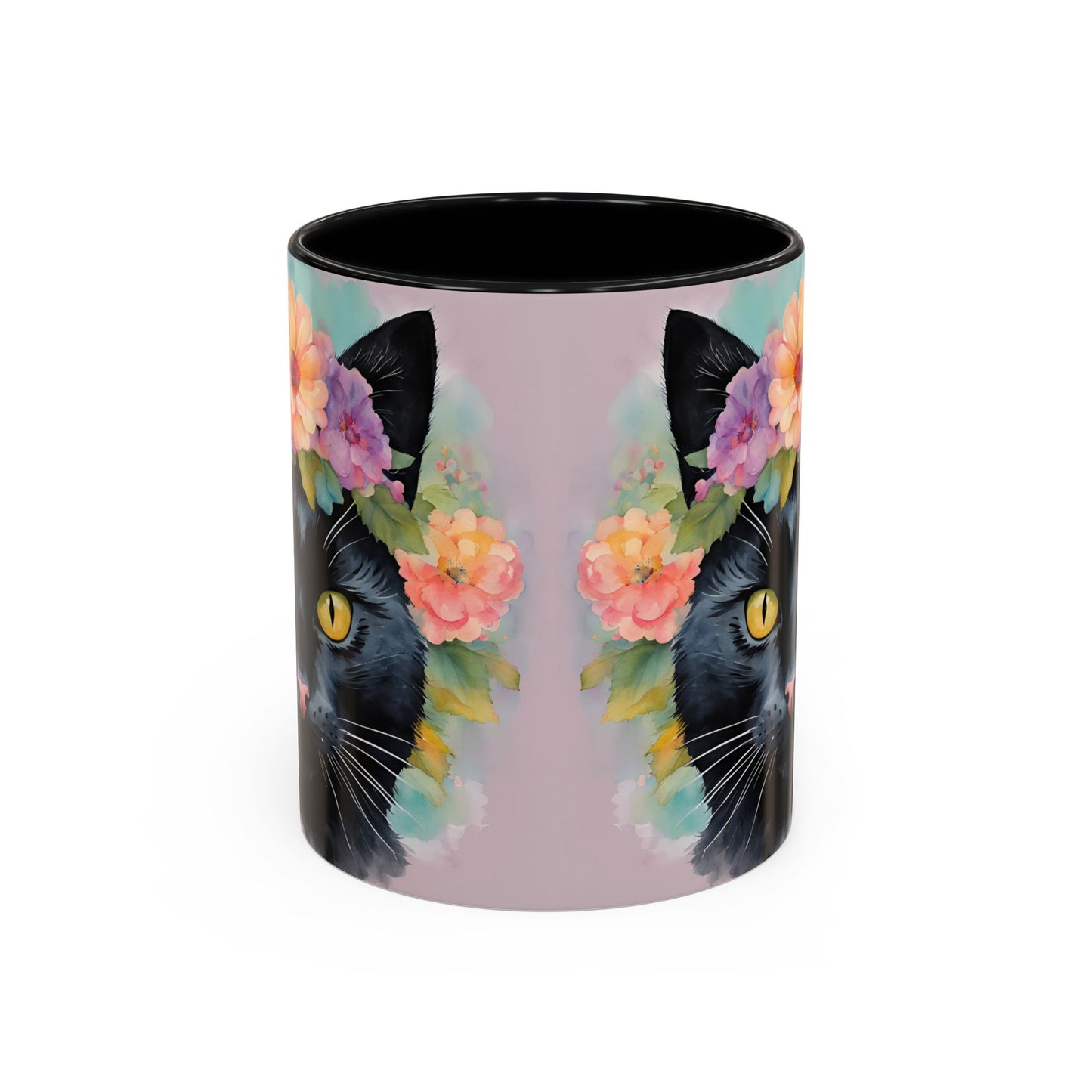 Floral Black Cat 01 Accent Coffee Mug - 11oz Perfect for Cat Lovers & Gifts