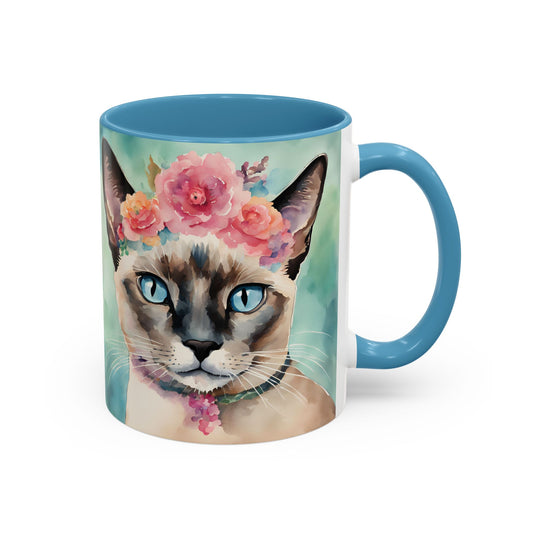Floral Siamese Cat 01 Accent Coffee Mug - 11oz Perfect for Cat Lovers & Gifts