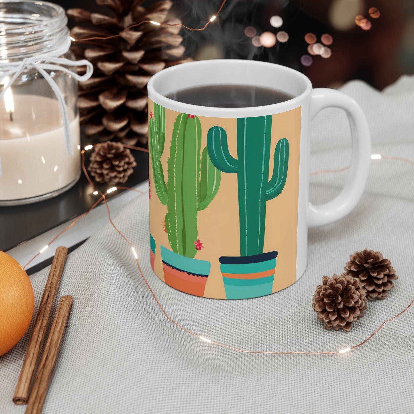 Playful Cacti 5 White Ceramic Mug 11oz