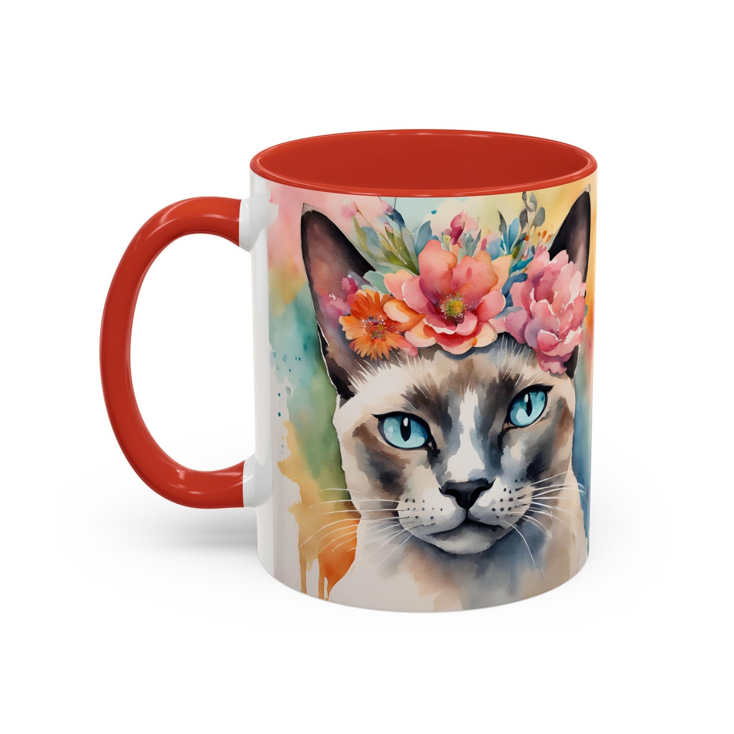 Floral Siamese Cat 02 Accent Coffee Mug - 11oz Perfect for Cat Lovers & Gifts