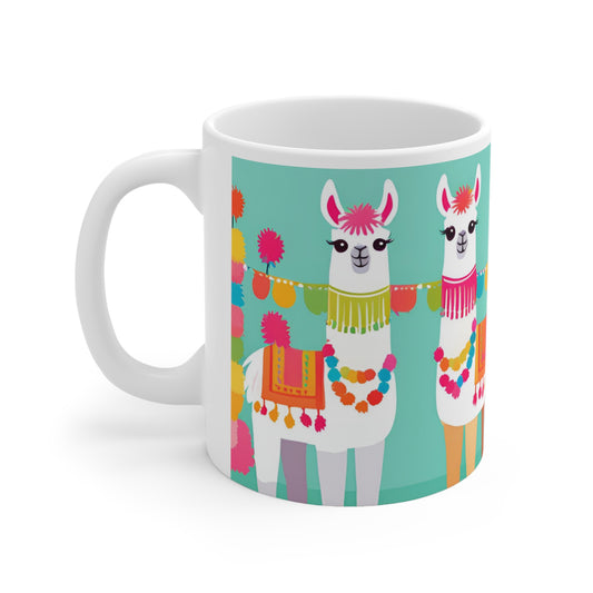 Playful Llama 5 White Ceramic Mug 11oz
