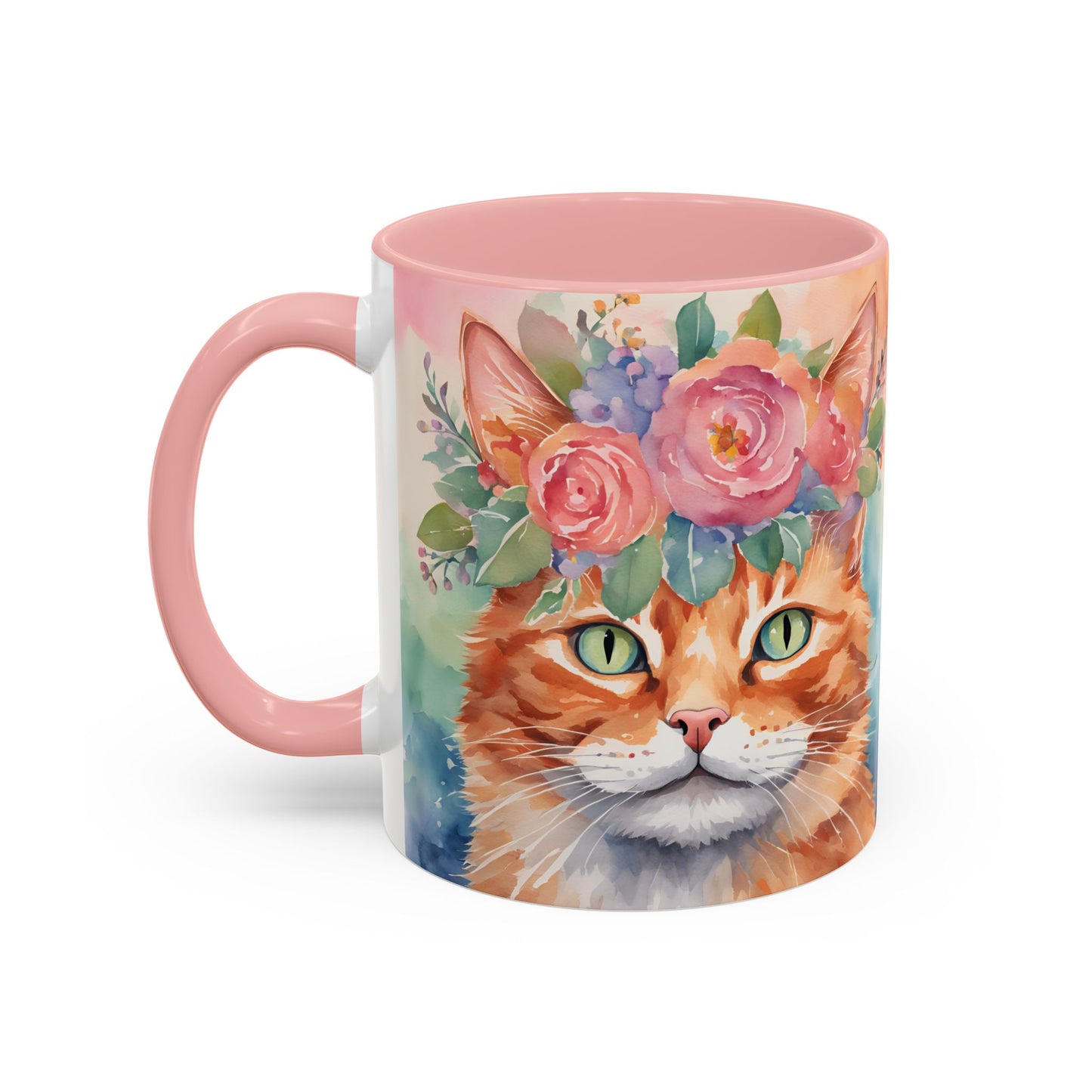 Floral Ginger Cat 01 Accent Coffee Mug - 11oz Perfect for Cat Lovers & Gifts