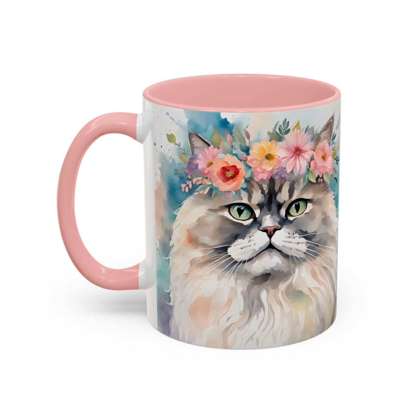 Floral Siamese Cat 01 Accent Coffee Mug - 11oz Perfect for Cat Lovers & Gifts