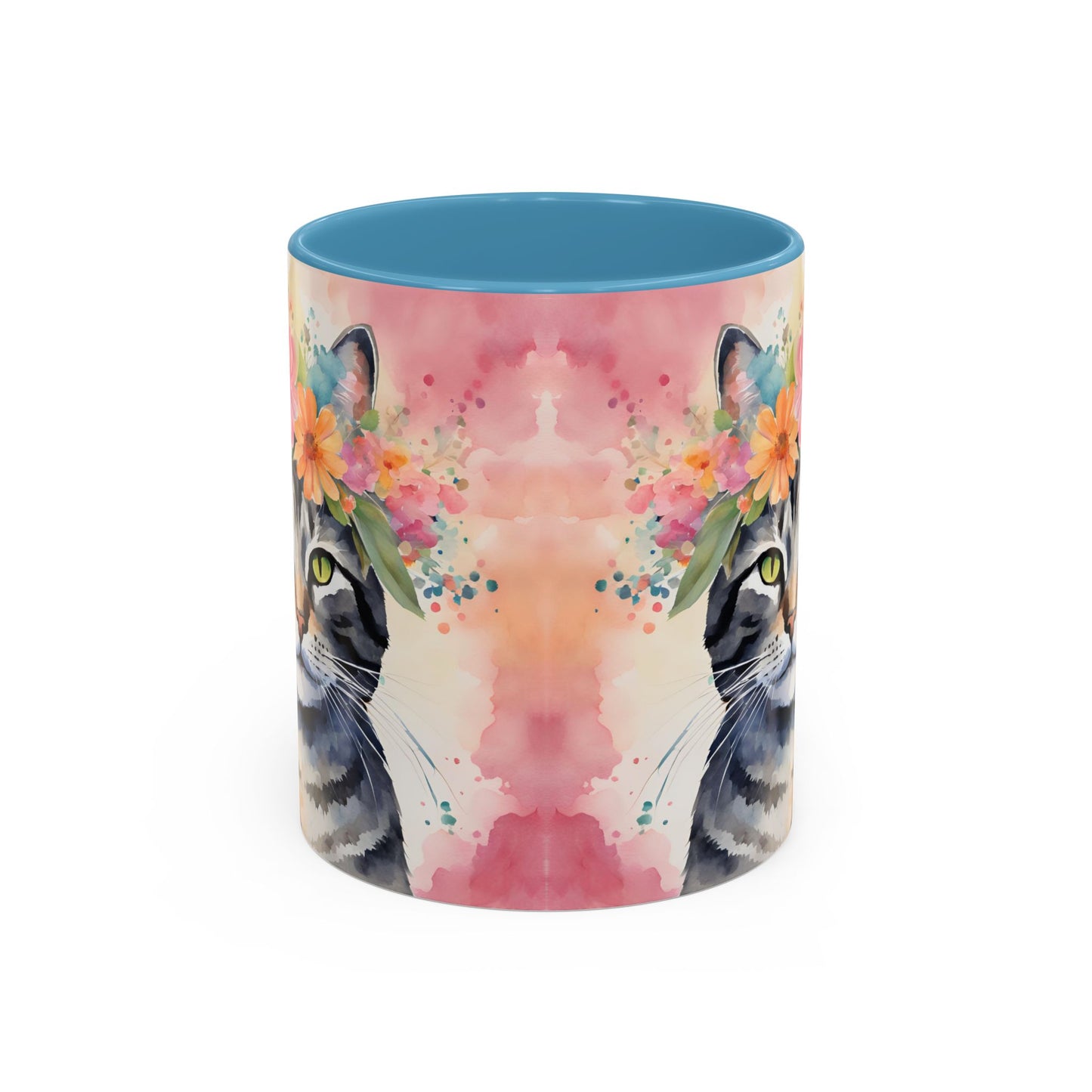 Floral Tabby Cat 02 Accent Coffee Mug - 11oz Perfect for Cat Lovers & Gifts