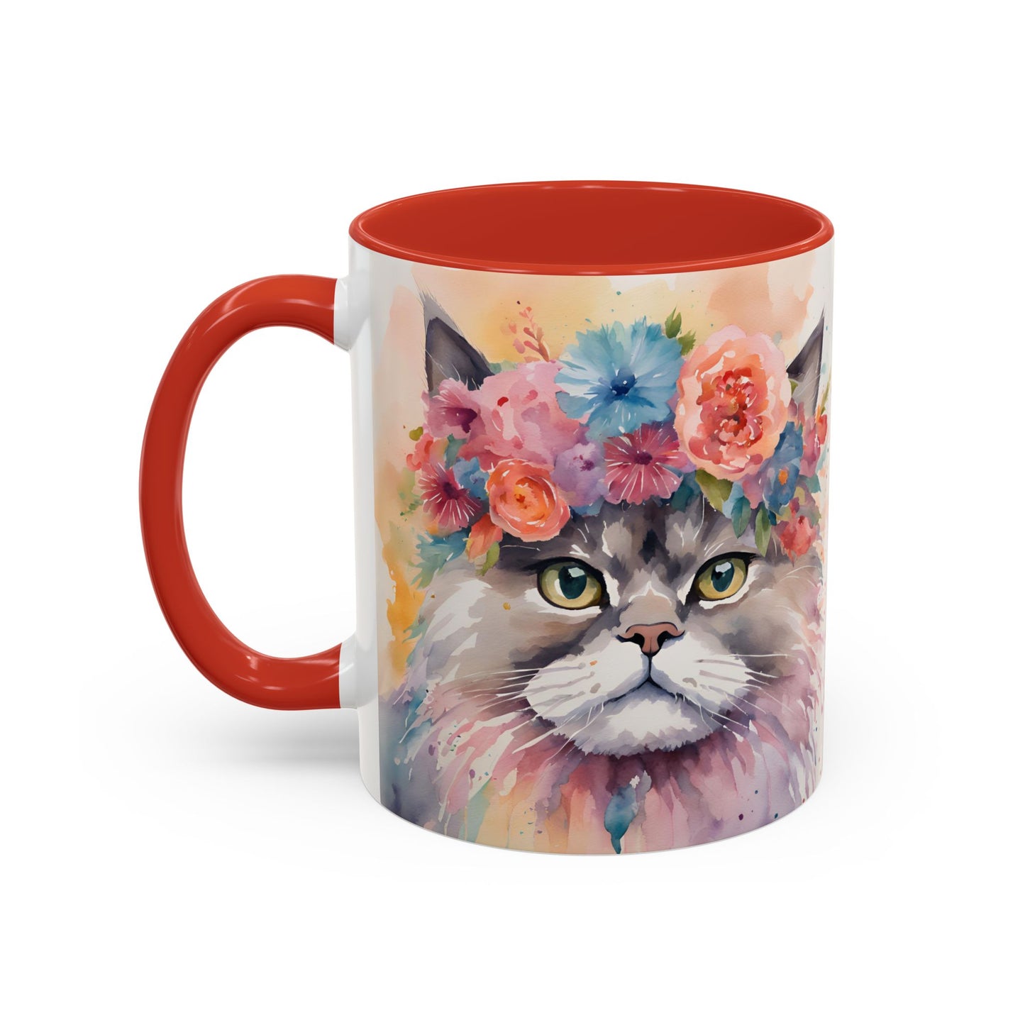 Floral Siamese Cat 03 Accent Coffee Mug - 11oz Perfect for Cat Lovers & Gifts