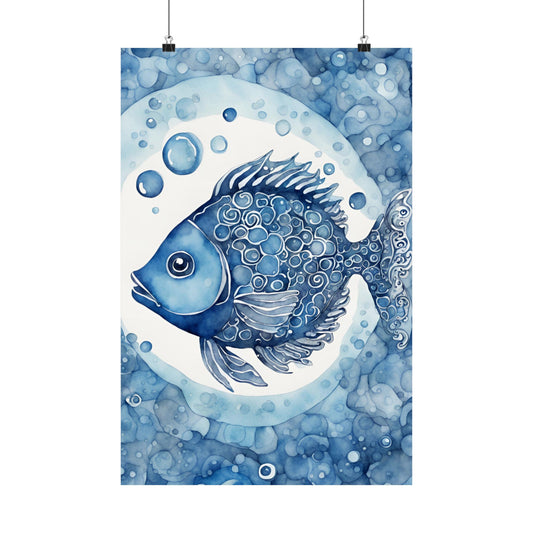 Abstract fish blue 6 Matte Vertical Posters