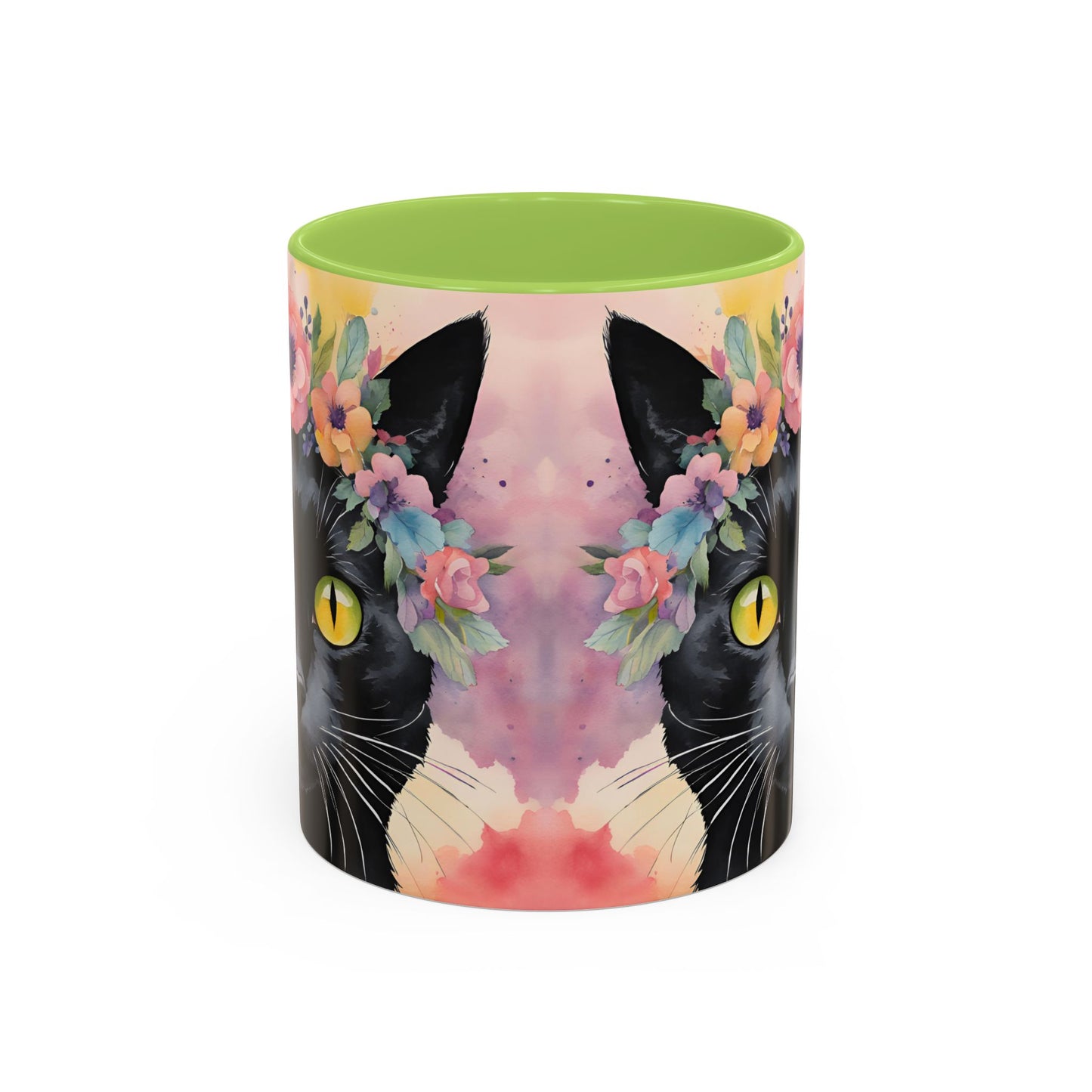Floral Black Cat 02 Accent Coffee Mug - 11oz Perfect for Cat Lovers & Gifts