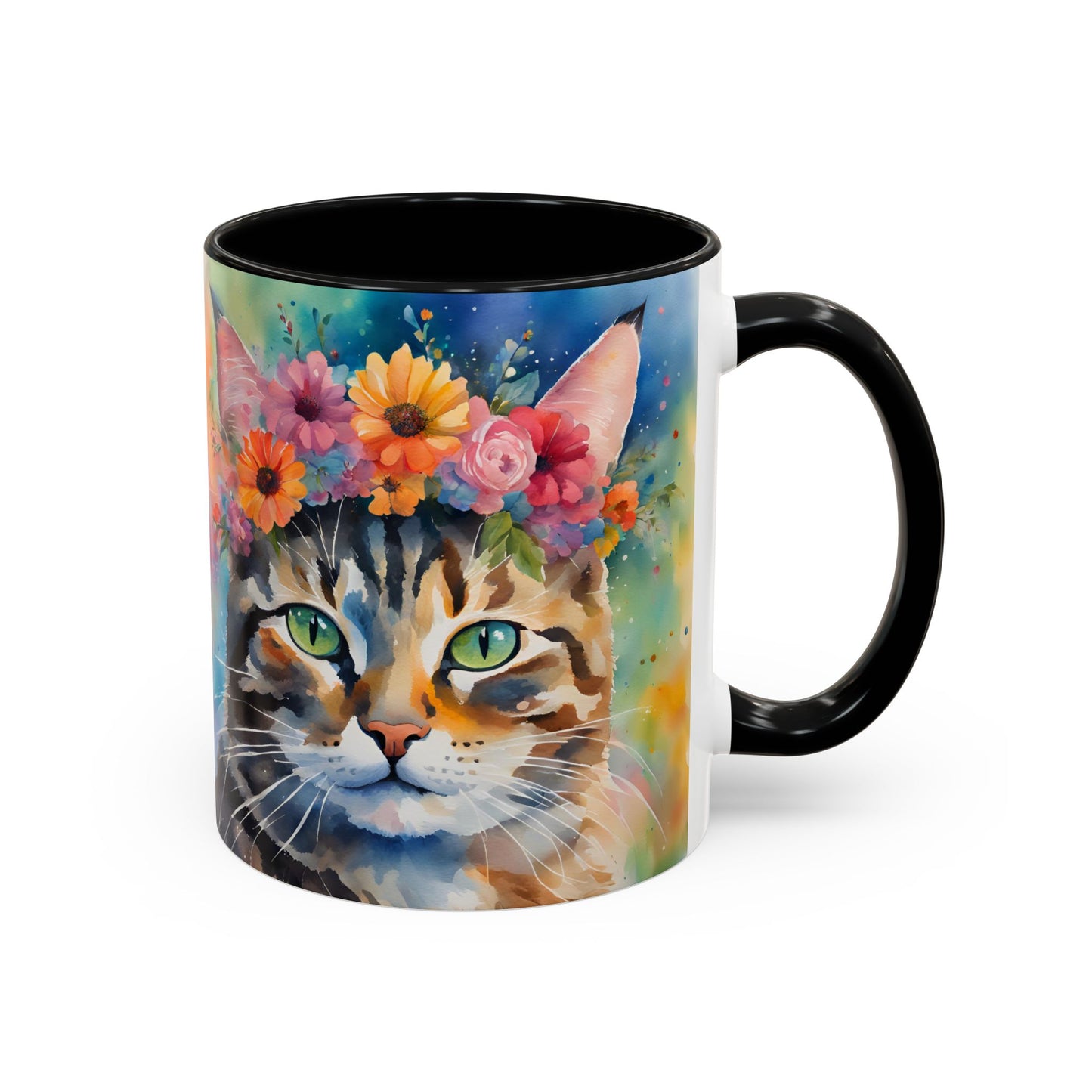 Floral Tabby Cat 04 Accent Coffee Mug - 11oz Perfect for Cat Lovers & Gifts