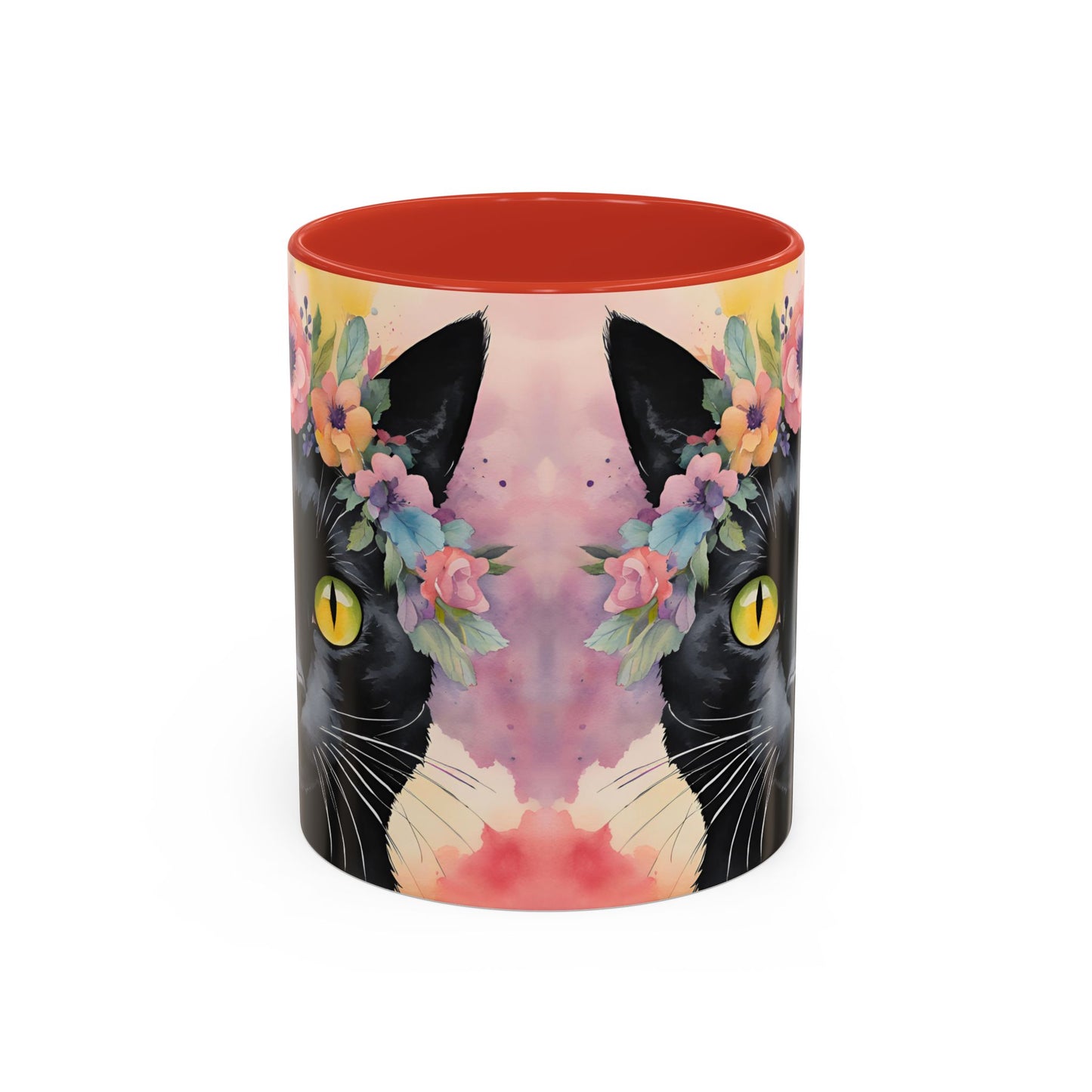 Floral Black Cat 02 Accent Coffee Mug - 11oz Perfect for Cat Lovers & Gifts
