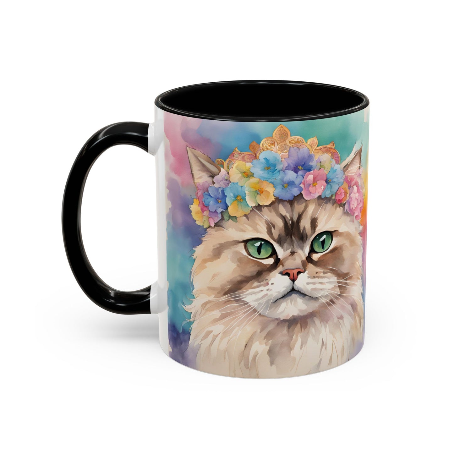 Floral Siamese Cat 02 Accent Coffee Mug - 11oz Perfect for Cat Lovers & Gifts