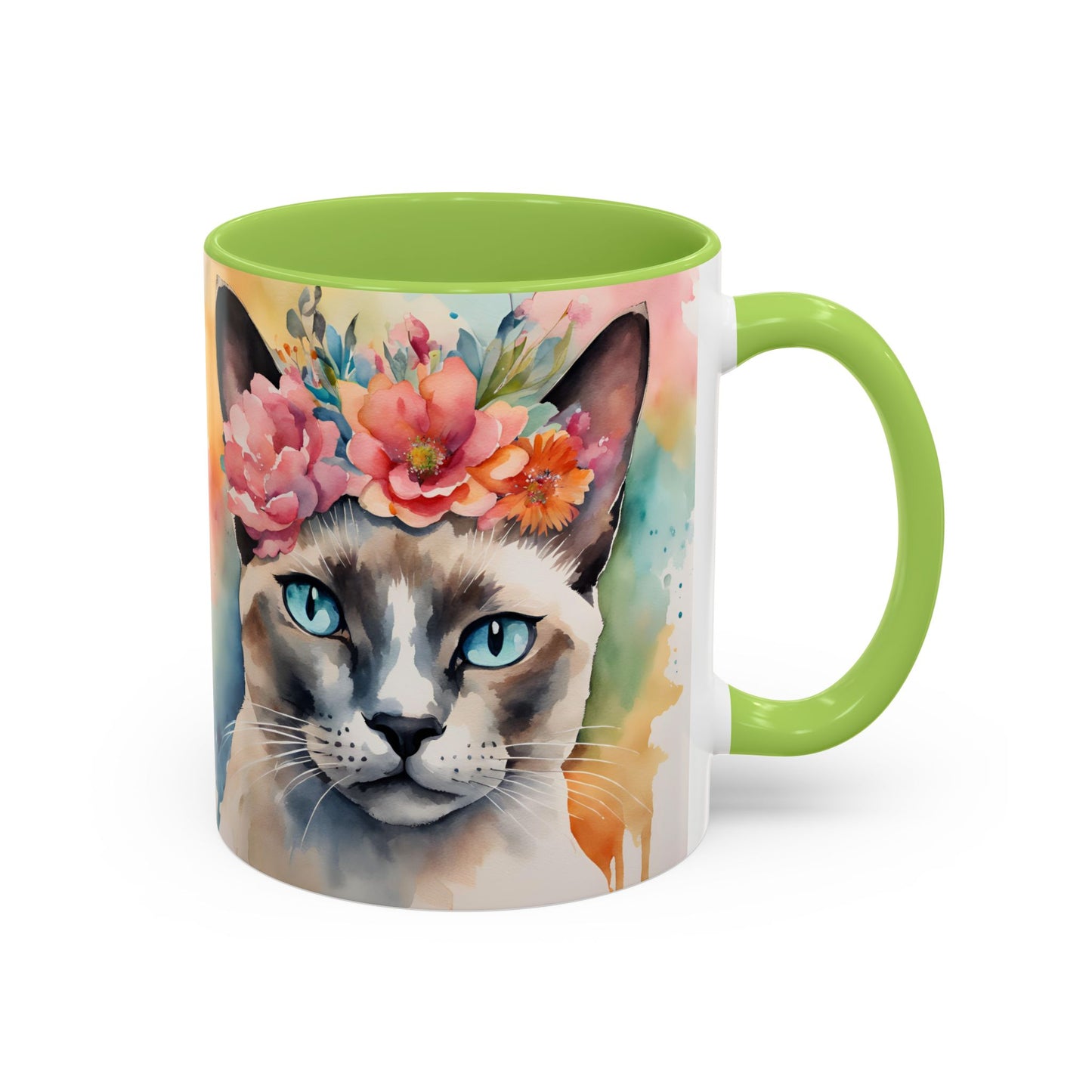 Floral Siamese Cat 02 Accent Coffee Mug - 11oz Perfect for Cat Lovers & Gifts