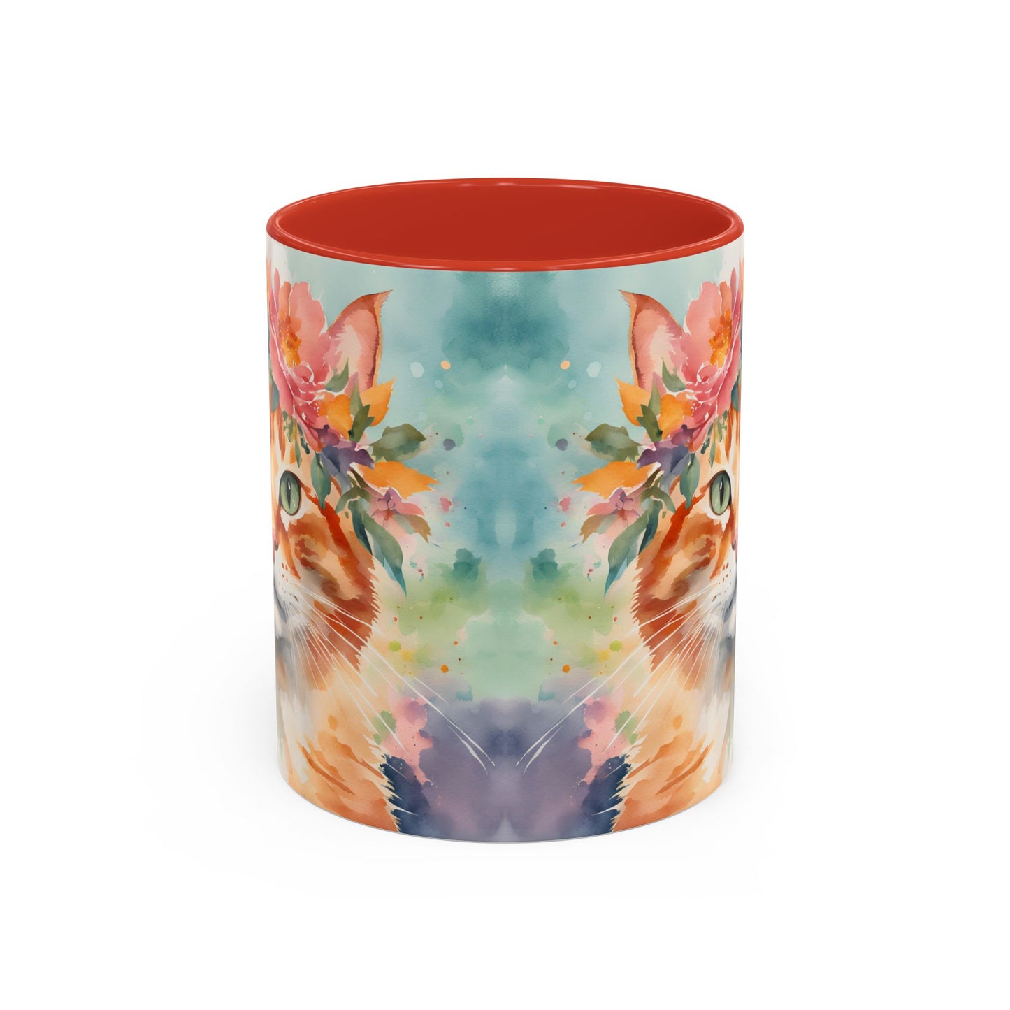 Floral Ginger Cat 02 Accent Coffee Mug - 11oz Perfect for Cat Lovers & Gifts