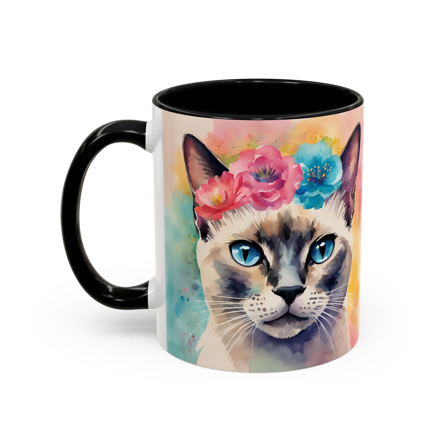 Floral Siamese Cat 04 Accent Coffee Mug - 11oz Perfect for Cat Lovers & Gifts