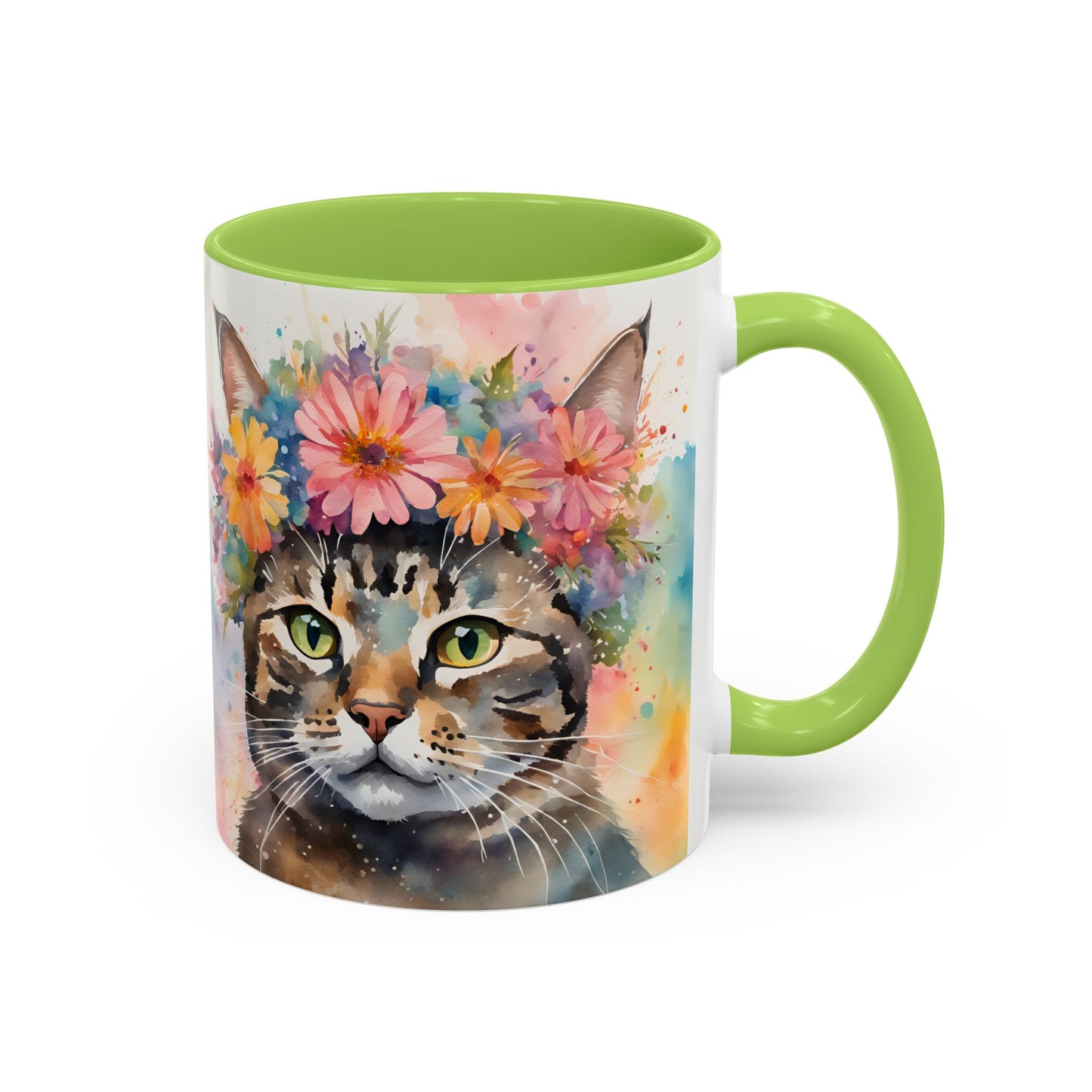 Floral Tabby Cat 03 Accent Coffee Mug - 11oz Perfect for Cat Lovers & Gifts