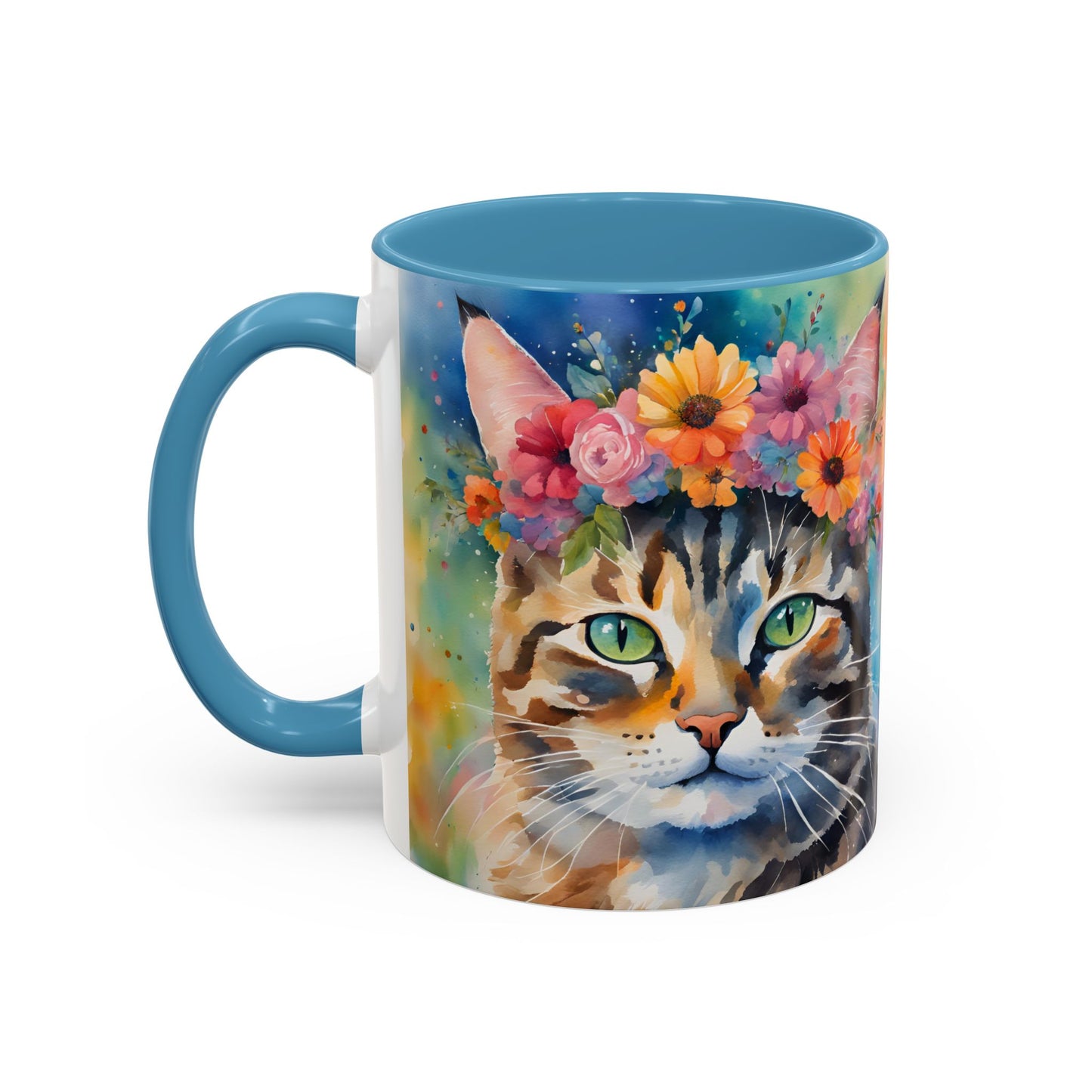 Floral Tabby Cat 04 Accent Coffee Mug - 11oz Perfect for Cat Lovers & Gifts