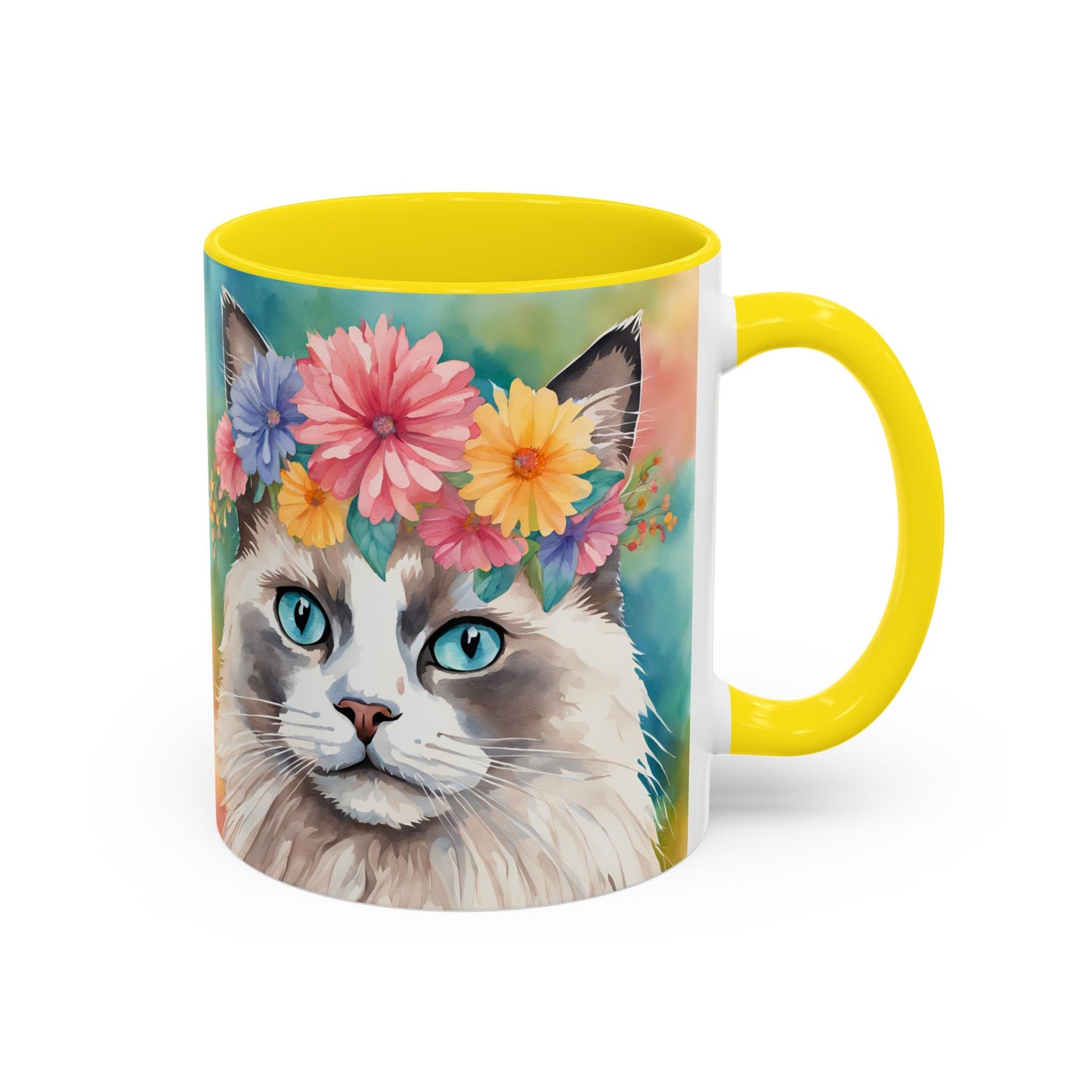Floral Rag Doll Cat 01 Accent Coffee Mug - 11oz Perfect for Cat Lovers & Gifts