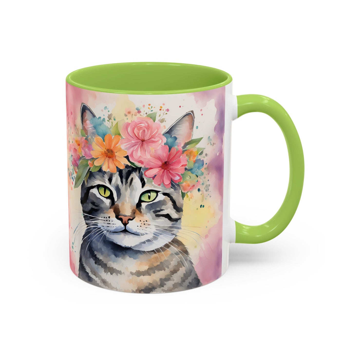 Floral Tabby Cat 02 Accent Coffee Mug - 11oz Perfect for Cat Lovers & Gifts