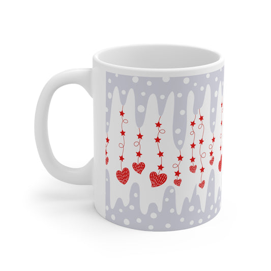 Icicle Hearts Red Valentines Mug Ceramic 11oz