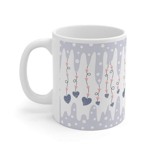 Icicle Hearts Blue Valentines Mug Ceramic 11oz
