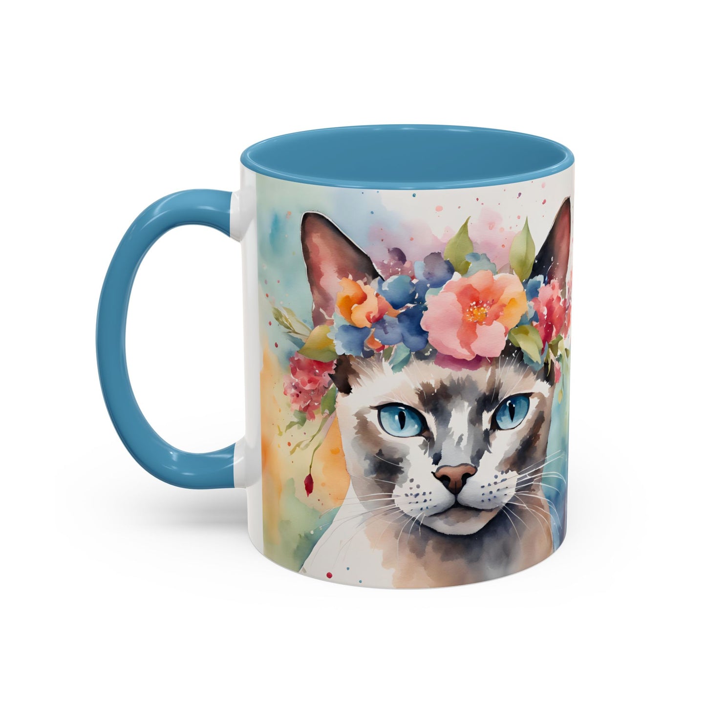 Floral Siamese Cat 03 Accent Coffee Mug - 11oz Perfect for Cat Lovers & Gifts