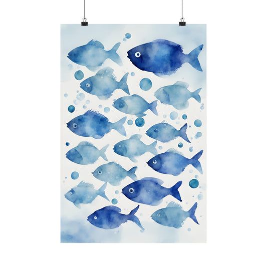 Abstract fish blue 8 Matte Vertical Posters