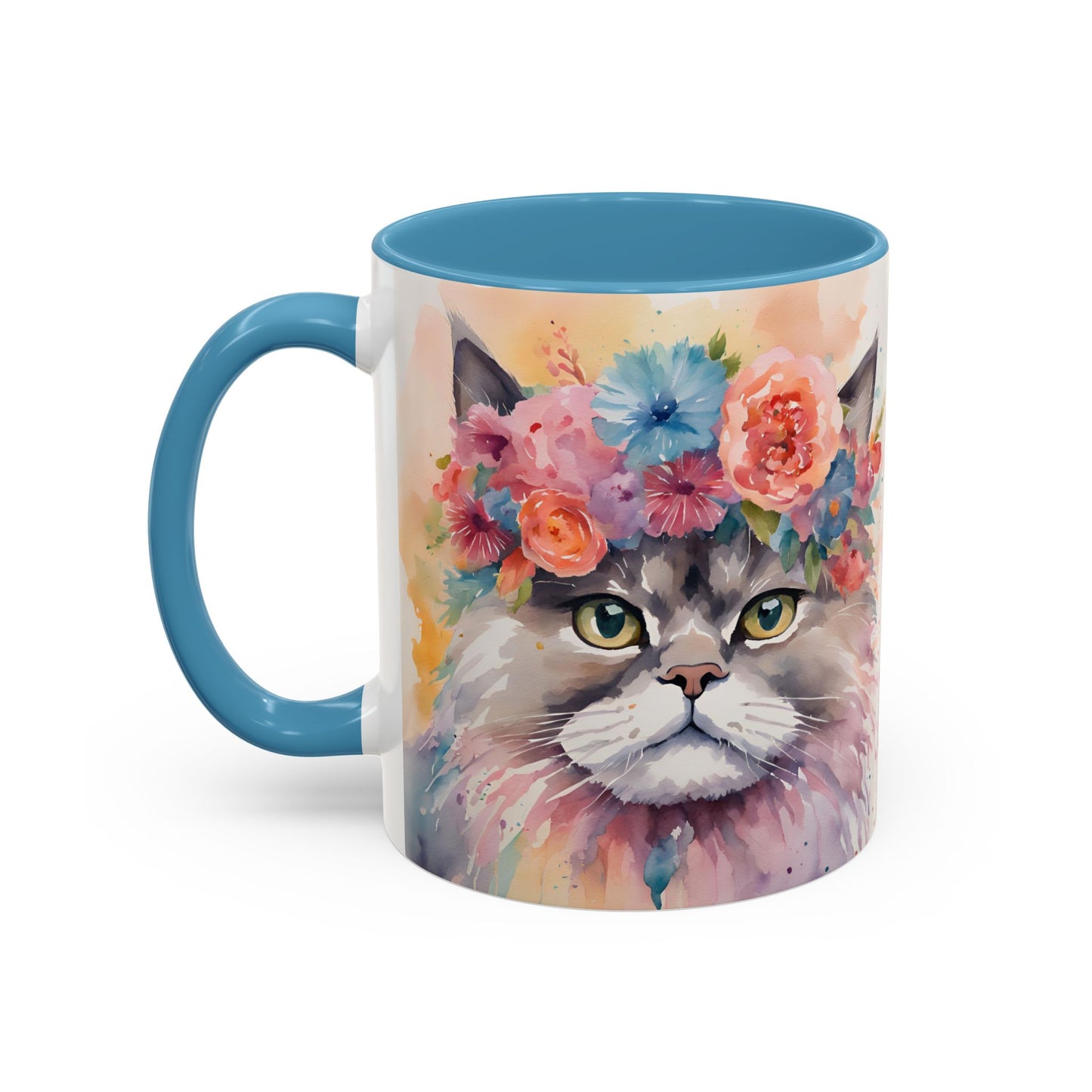 Floral Siamese Cat 03 Accent Coffee Mug - 11oz Perfect for Cat Lovers & Gifts
