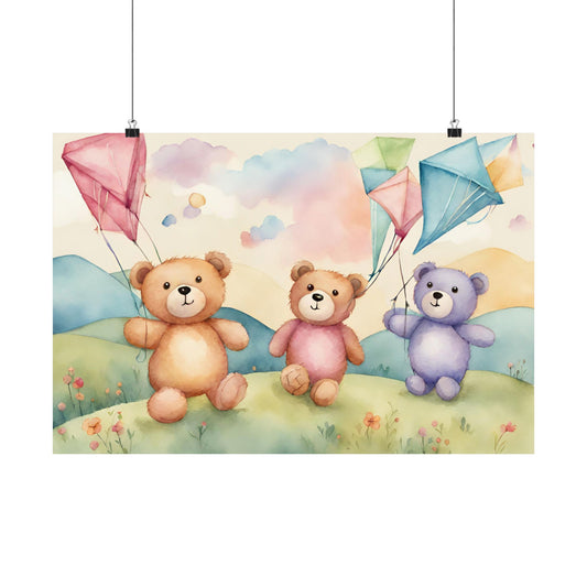 Nursery Teddies with Kites 3 Matte Horizontal Posters