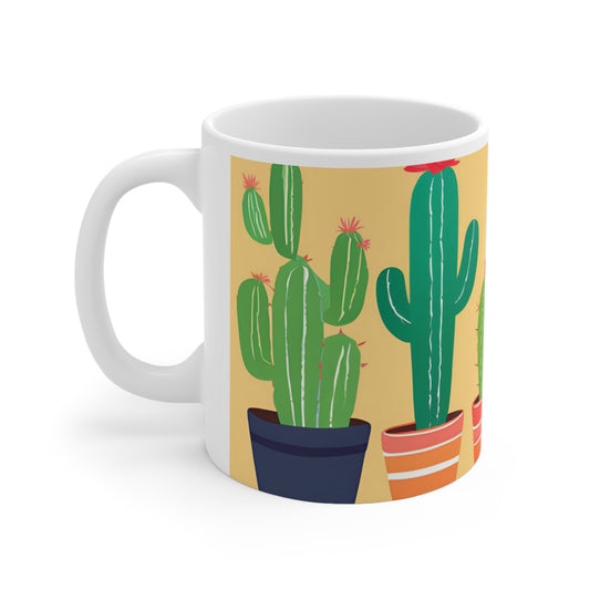 Playful Cacti 3 White Ceramic Mug 11oz