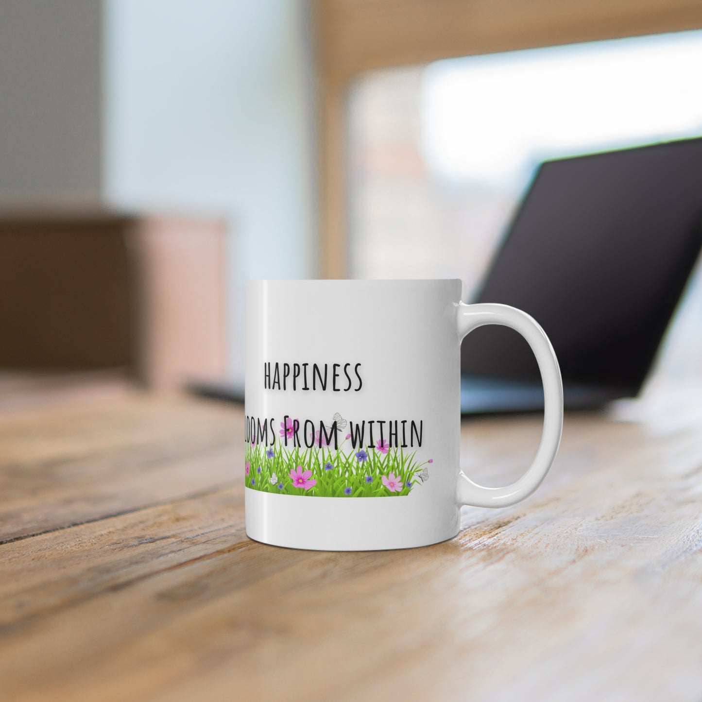 Happiness Blooms From Within Ceramic Mug 11oz