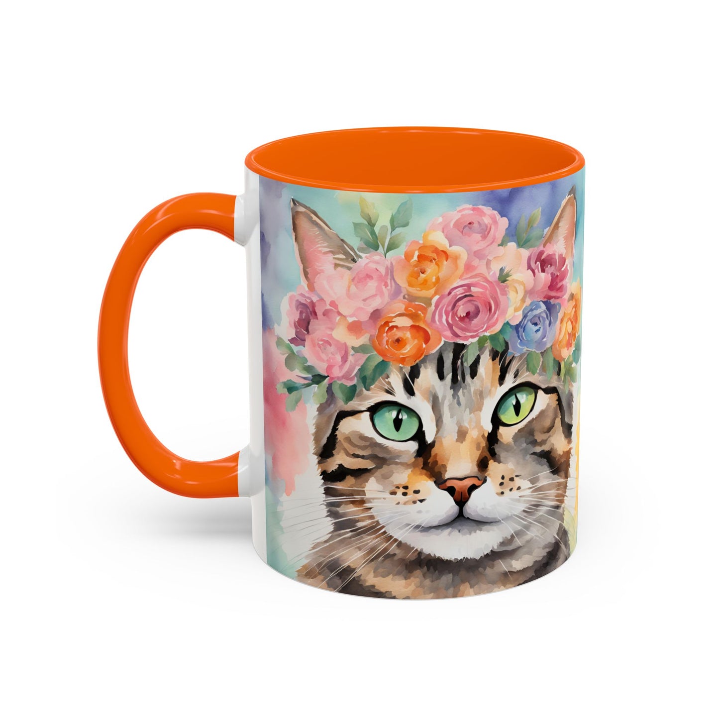 Floral Tabby Cat 01 Accent Coffee Mug - 11oz Perfect for Cat Lovers & Gifts