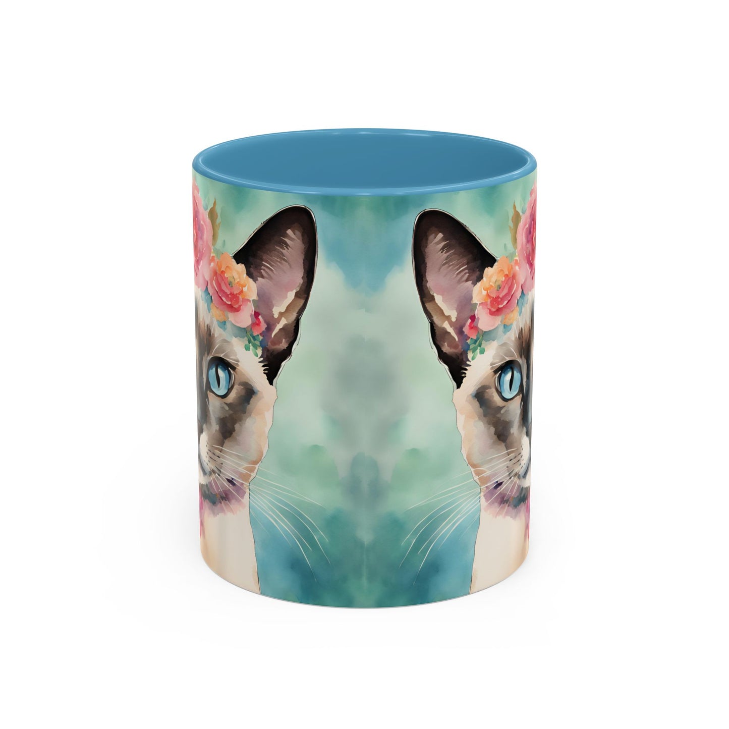 Floral Siamese Cat 01 Accent Coffee Mug - 11oz Perfect for Cat Lovers & Gifts