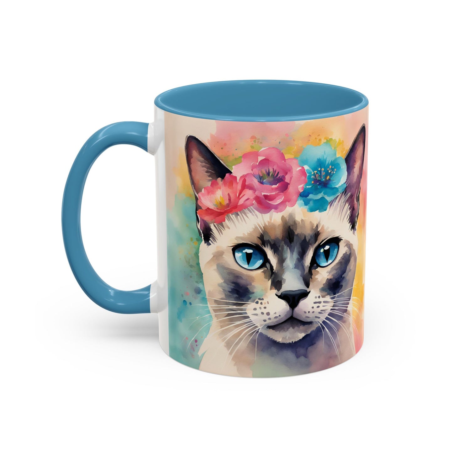 Floral Siamese Cat 04 Accent Coffee Mug - 11oz Perfect for Cat Lovers & Gifts