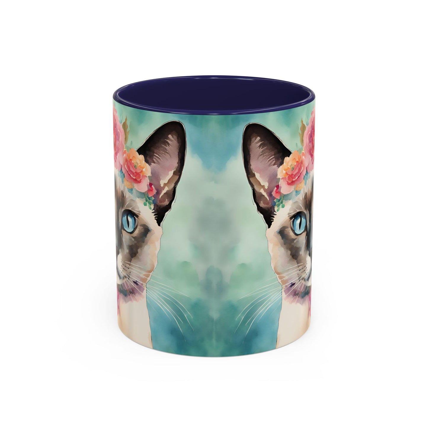 Floral Siamese Cat 01 Accent Coffee Mug - 11oz Perfect for Cat Lovers & Gifts