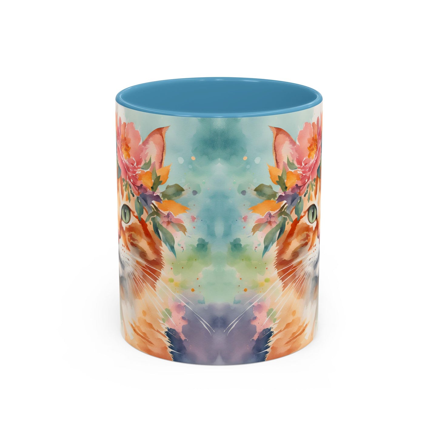 Floral Ginger Cat 02 Accent Coffee Mug - 11oz Perfect for Cat Lovers & Gifts